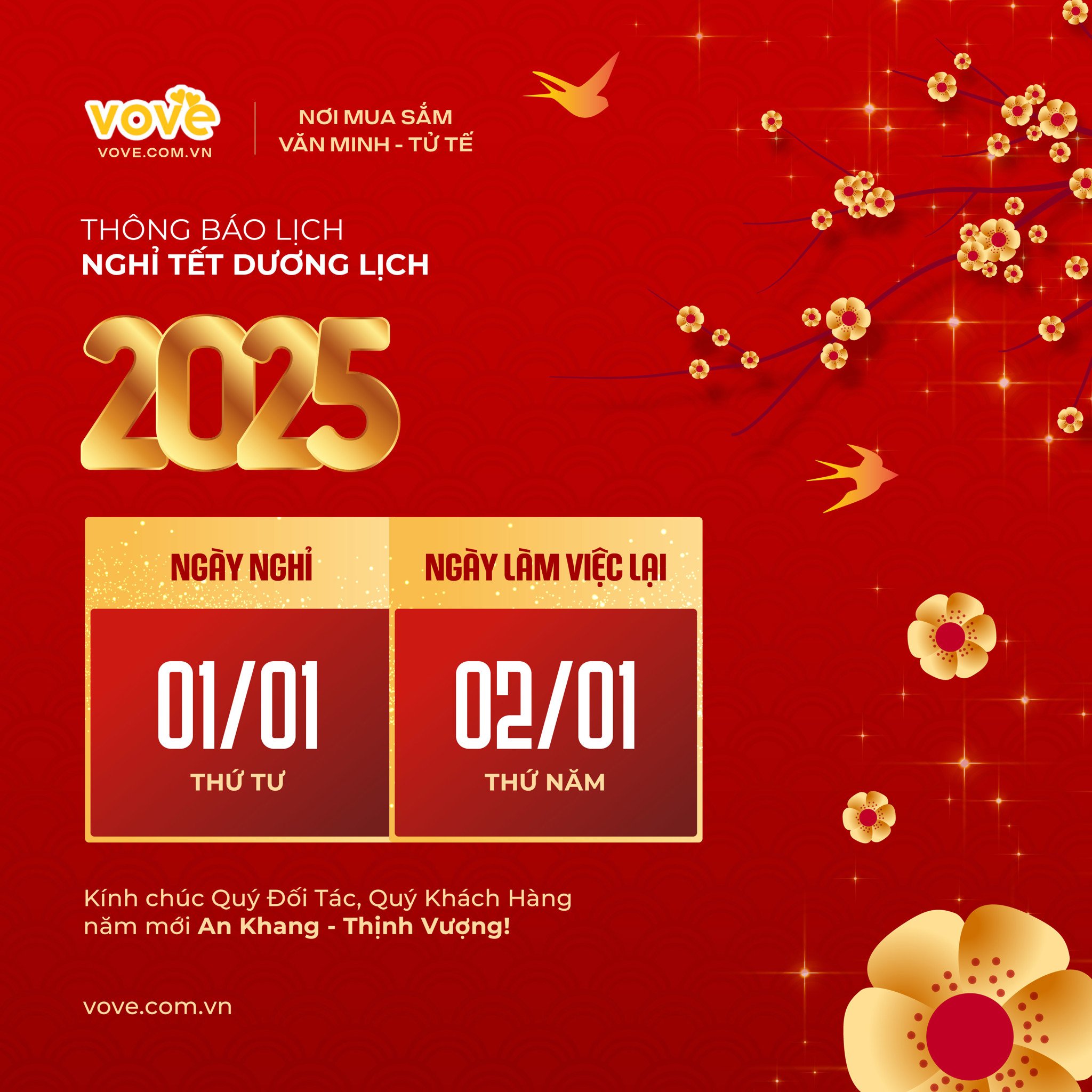 🎉 THÔNG BÁO NGHỈ TẾT DƯƠNG LỊCH 2025 🎉