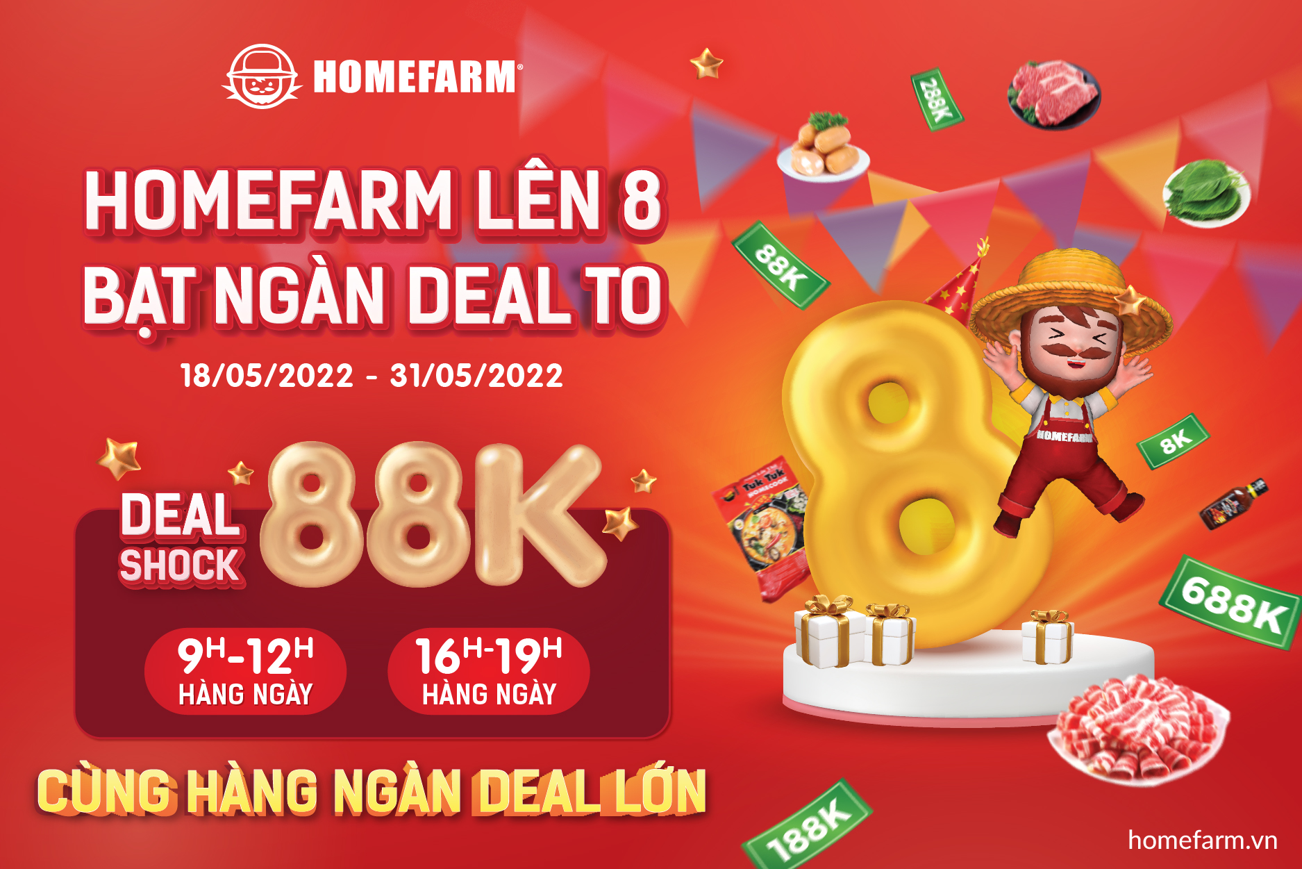 [HCM] Homefarm đồng giá 88k 10.000 sản phẩm dịp sinh nhật 8 tuổi