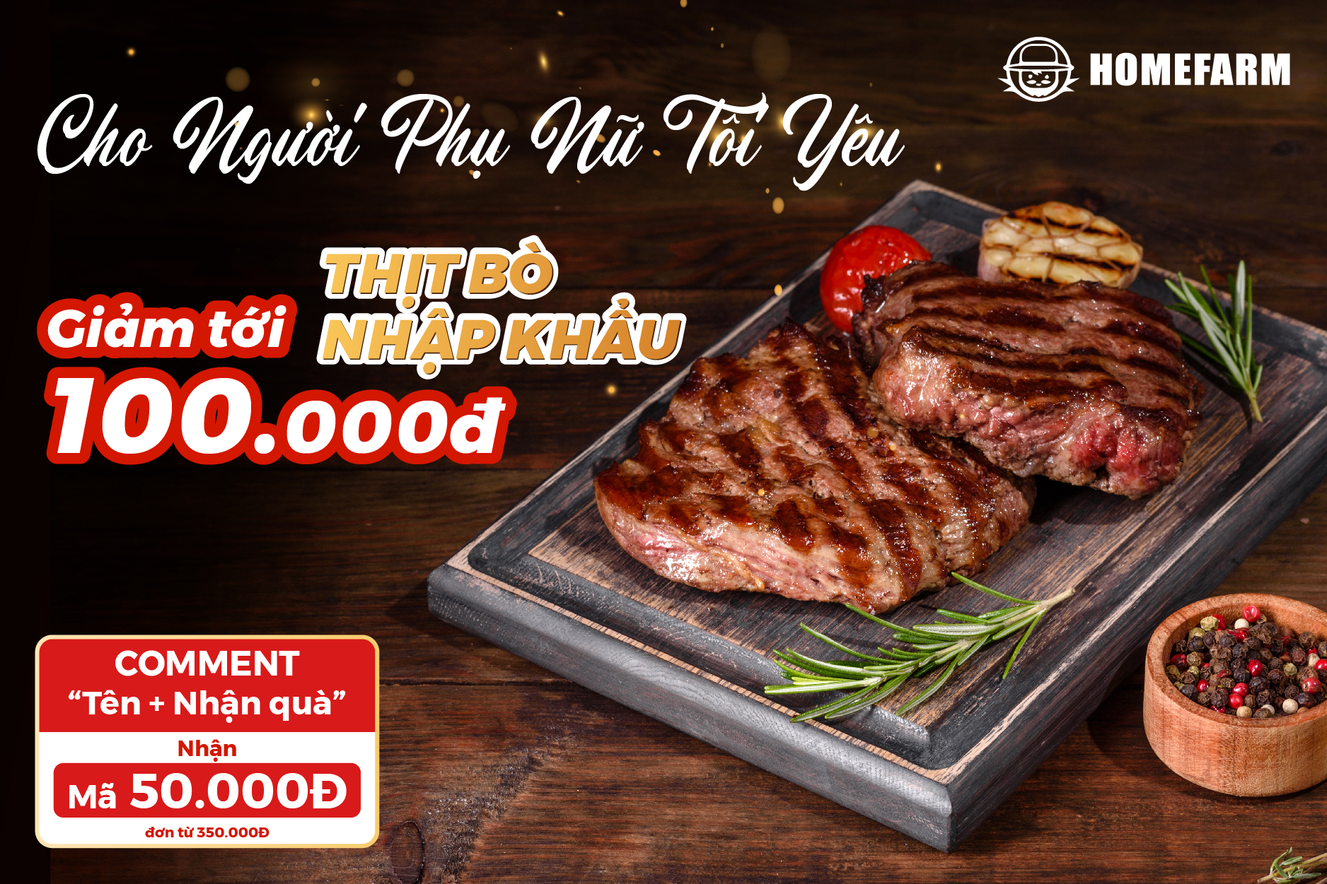 [HCM] Homefarm giảm sốc tới 100.000đ/kg thịt bò nhập khẩu cho đại tiệc lẩu nướng và bít tết ngày 8/3