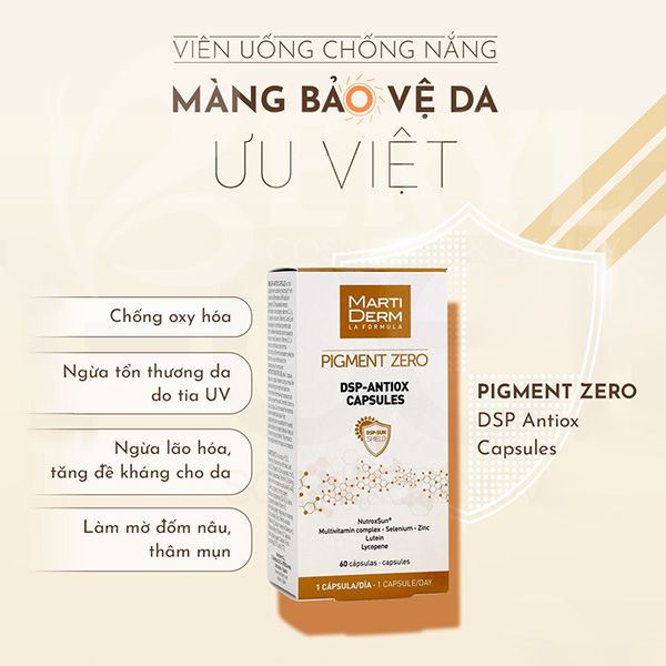 Công dụng của viên uống chống nắng MartiDerm Pigment Zero DSP Antiox Capsules