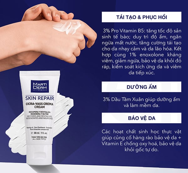 Công dụng của kem dưỡng da mặt Martiderm Skin Repair Cicra Vass Cream