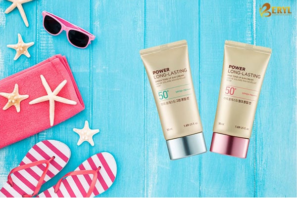 Kem chống nắng The Face Shop Power Long Lasting Pink Tone Up Sun Cream.