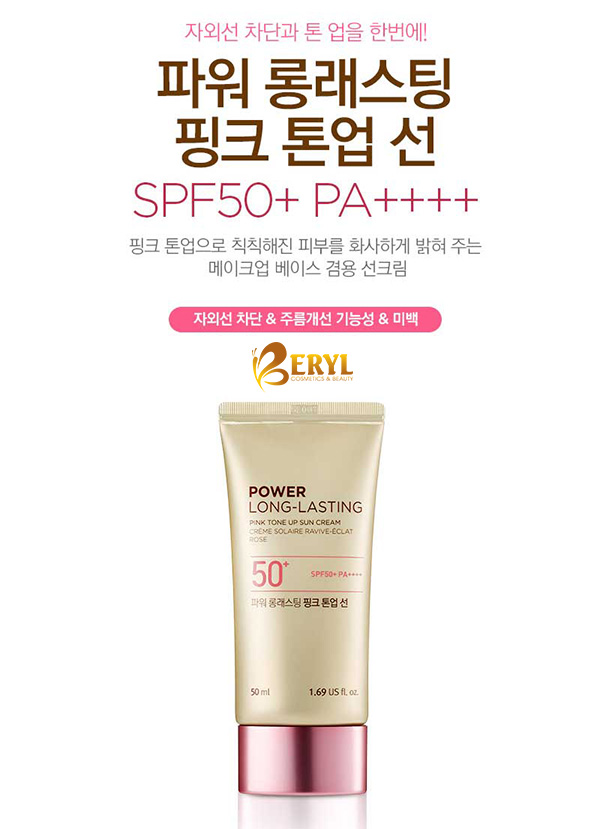 Kem chống nắng The Face Shop Power Long Lasting Pink Tone Up Sun Cream.
