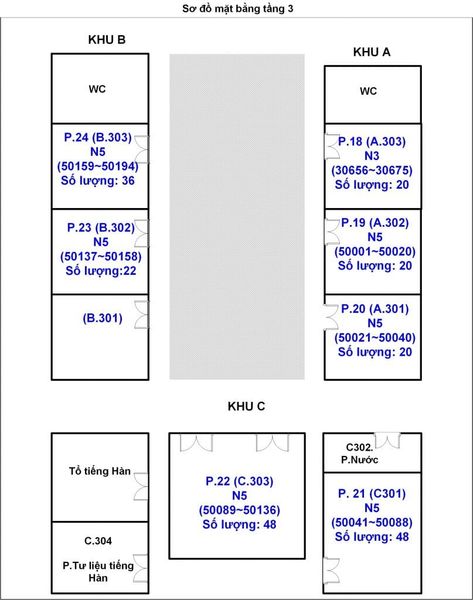 Sơ đồ phòng thi JLPT tại Đại học Đà Nẵng