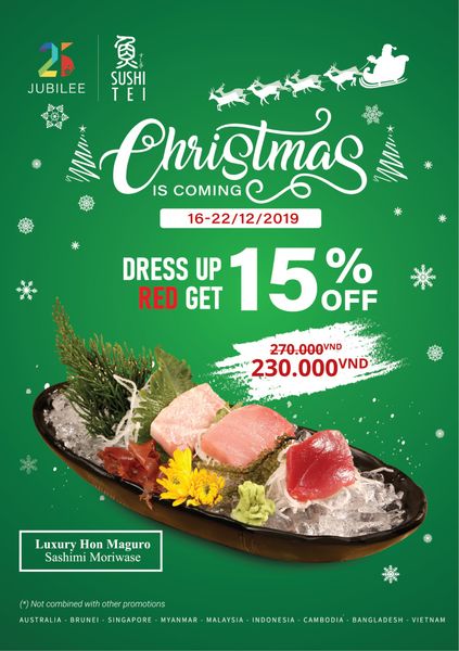 CHRISTMAS IS COMING] LET'S DRESS UP RED AND GET 15% OFF FOR LUXURY TU –  Sushi Tei Vietnam