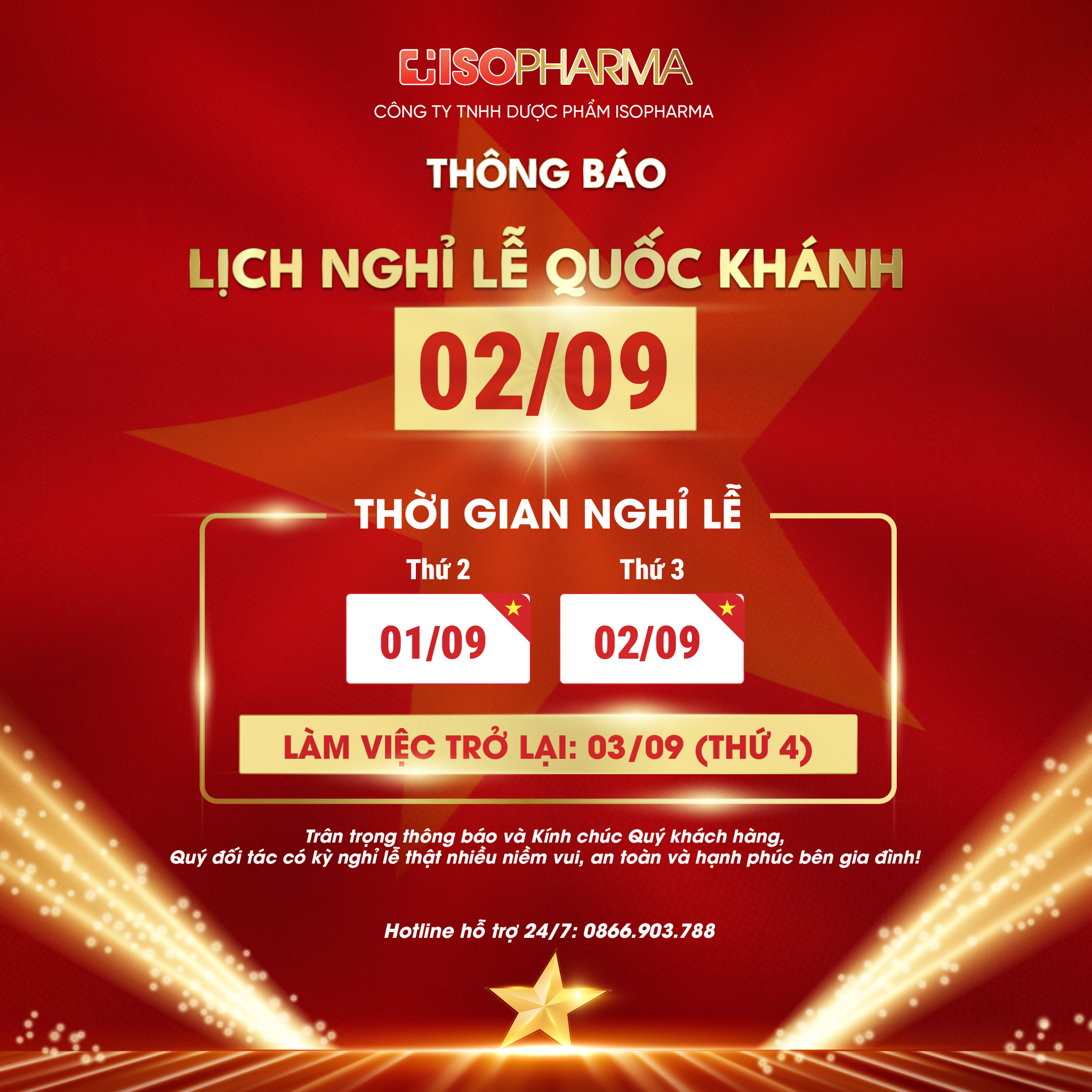 THÔNG BÁO NGHỈ LỄ QUỐC KHÁNH 02/09