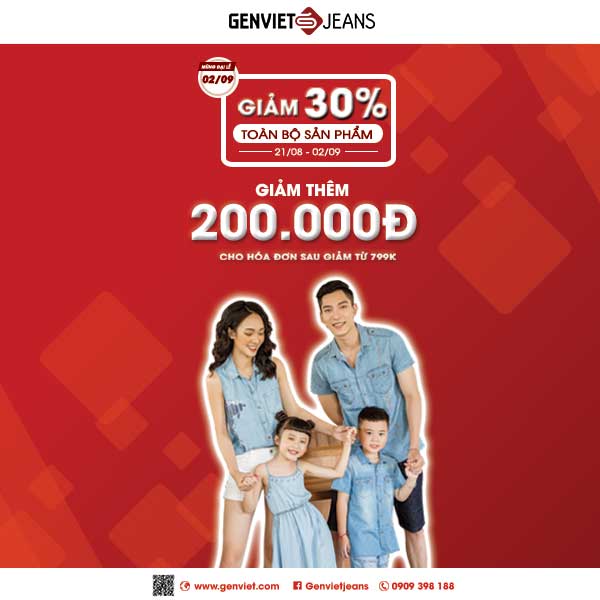 MỪNG ĐẠI LỄ 2/9 – GENVIET 338 NGUYỄN TRÃI TẶNG  GIẢM 30% TOÀN BỘ SẢN PHẨM & TẶNG 200,000 ĐỒNG