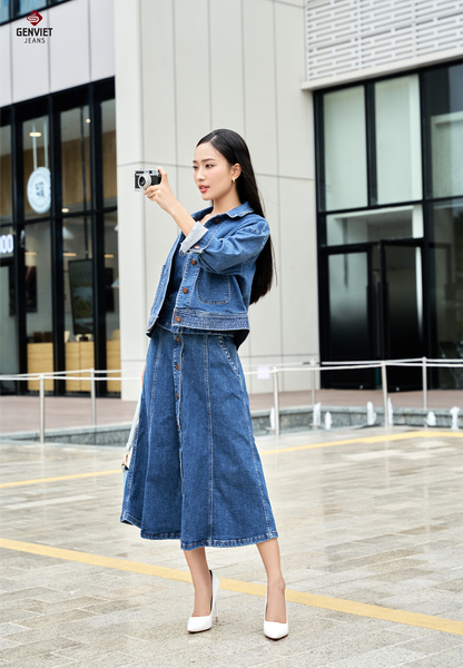 Chân váy Jean dài dáng cv bò jeans chữ A xẻ tà ,chân váy bò cạp cao phong  cách Hàn Quôc-MINXY SHOP - Váy Fashion