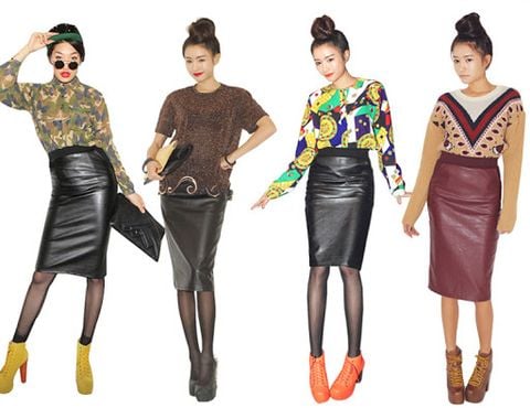 Phối chân váy da bóng chuẩn như stylist