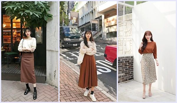 Set váy nâu VINTAGE Hàn Quốc/Set áo len + chân váy kẻ nữ tính (có ảnh thật)  - Chân váy | ThờiTrangNữ.vn