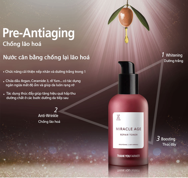 công dụng nước hoa hồng chống lão hóa Thank You Farmer Thank You Farmer Miracle Age Repair Toner