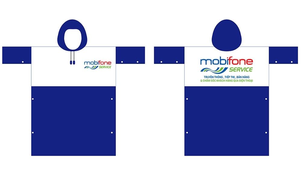 Mẫu áo mưa Mobifone được in ấn logo và slogan của thương hiệu