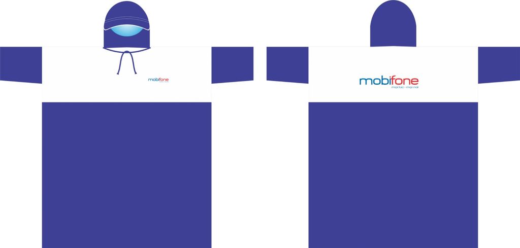 Áo mưa cánh dơi màu xanh cùng trắng kết hợp logo in hai mặt làm nổi bật thương hiệu