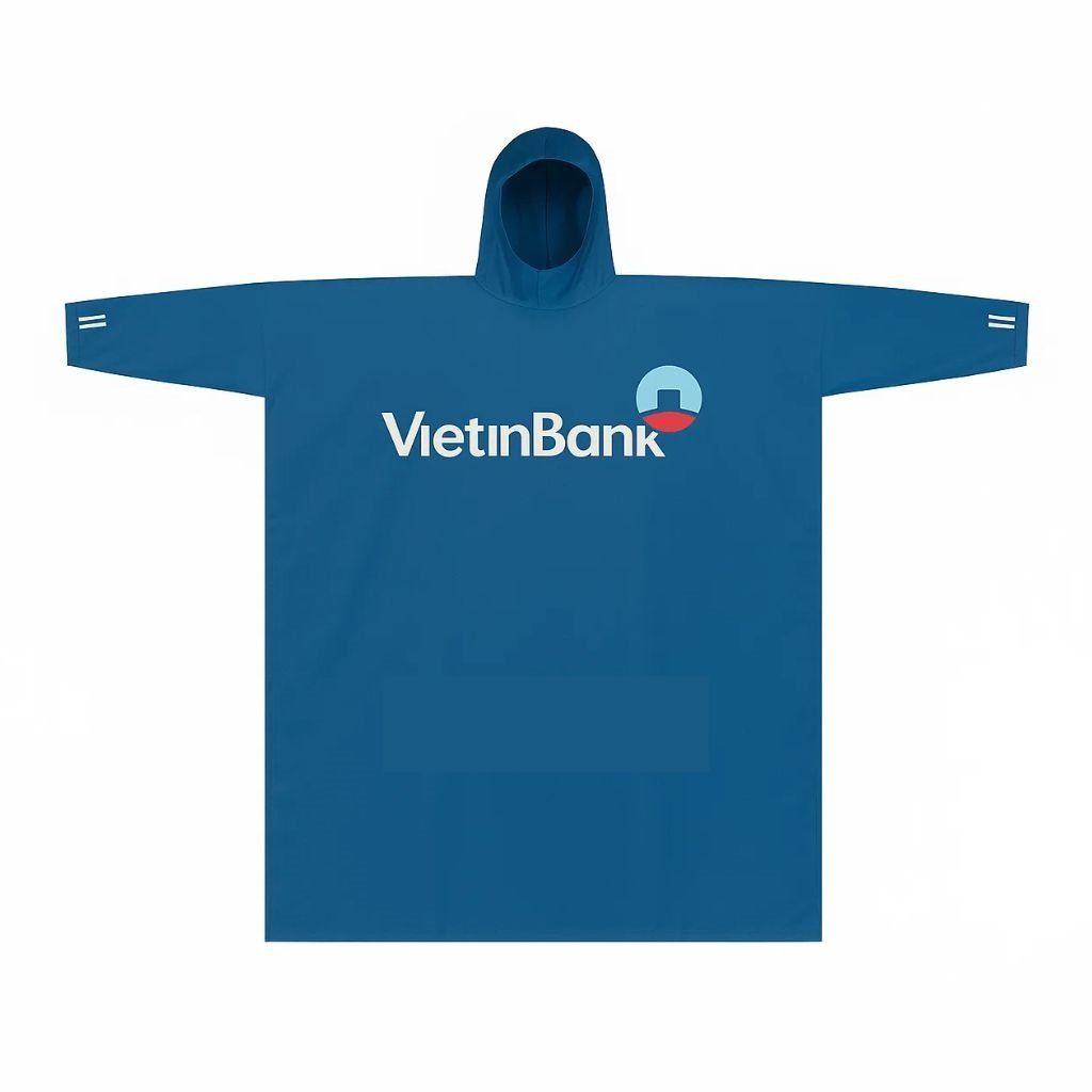 Logo áo mưa Vietinbank được in sắc nét, thường đặt ở ngực giúp tăng khả năng nhận diện thương hiệu