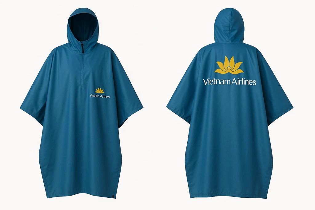 Mẫu áo mưa Vietnam Airline dáng dài rộng màu xanh đậm