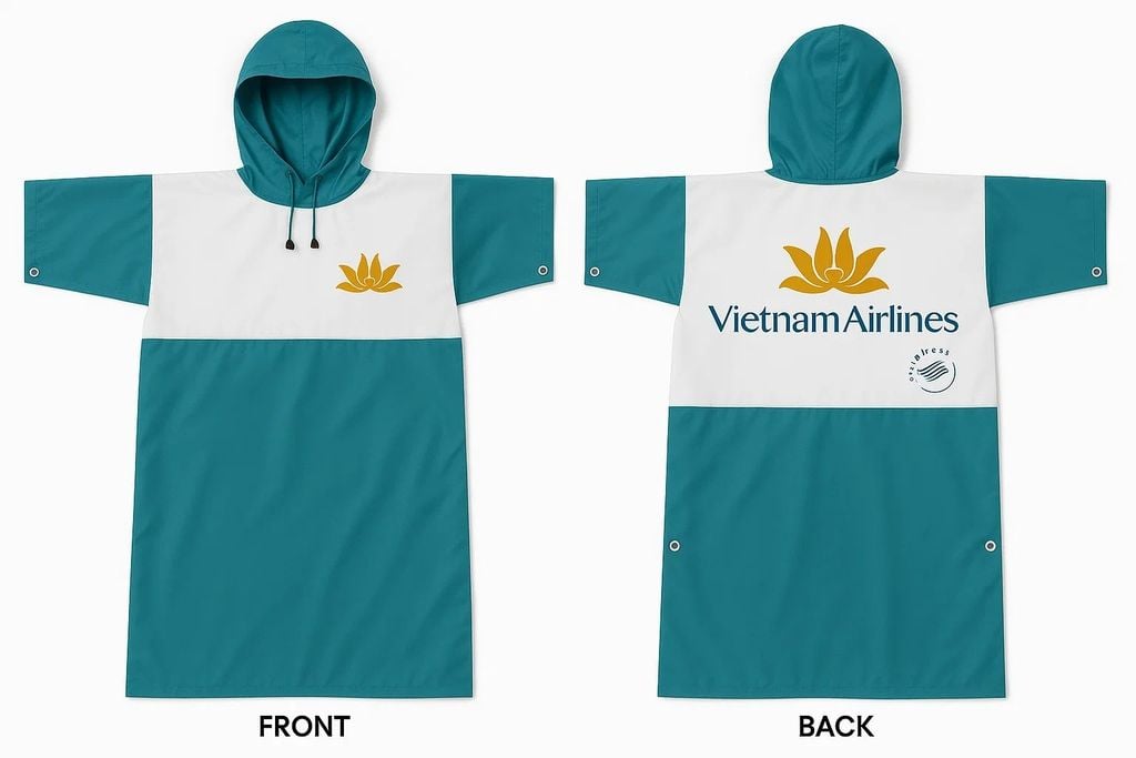 Mẫu áo mưa Vietnam Airline màu màu xanh nhạt phối cùng màu trắng nổi bật
