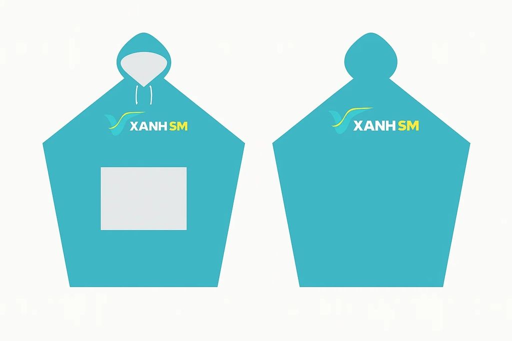 Mẫu áo mưa xanh SM có phần kính trong suốt tiện ích khi đi xe máy