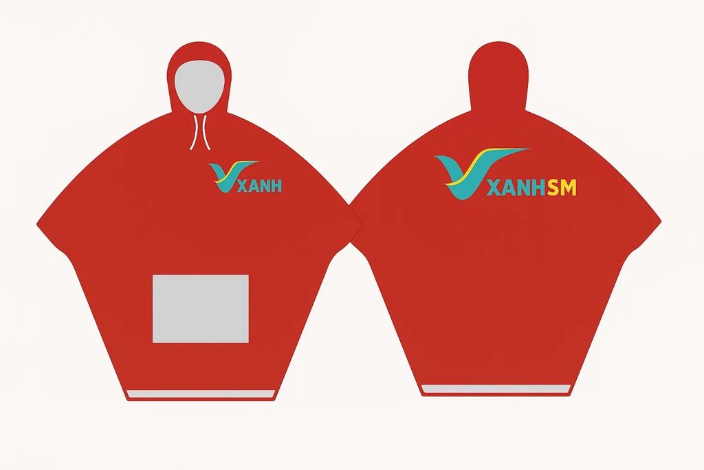 Mẫu áo mưa xanh SM màu đỏ thiết kế đặc biệt