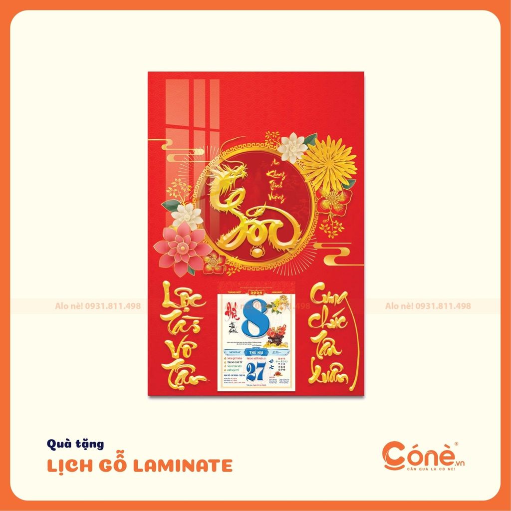 Biểu tượng giàu sang với lịch treo tường gỗ laminate tạo hình chữ Lộc