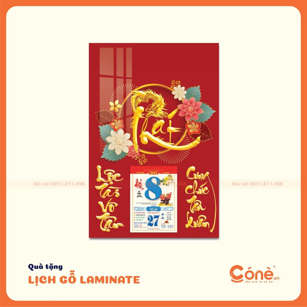 Mang ý nghĩa cầu mong làm ăn phát đạt với mẫu lịch treo tường đỏ in chữ Phát