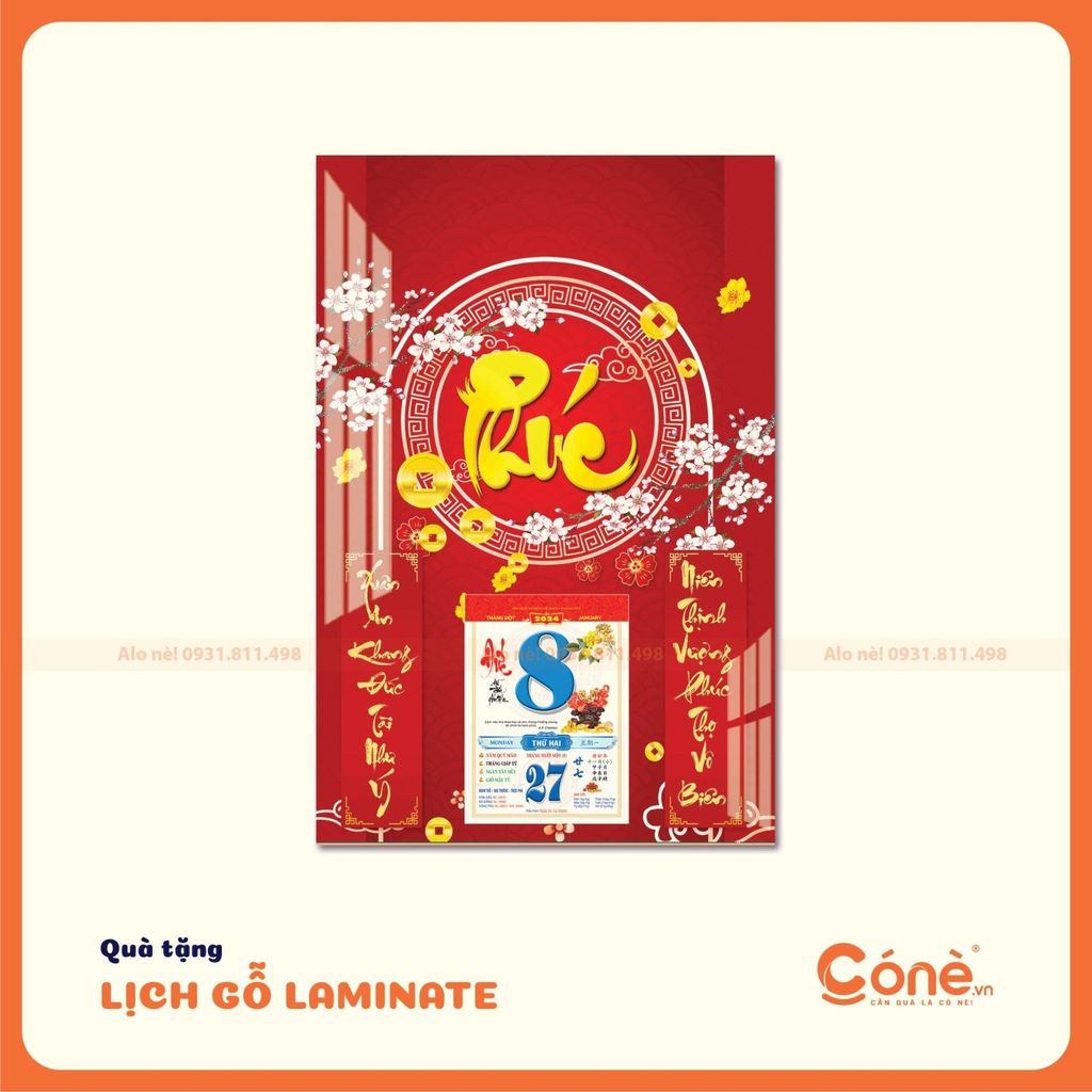 Mẫu lịch treo tường màu đỏ đặc trưng ngày Tết