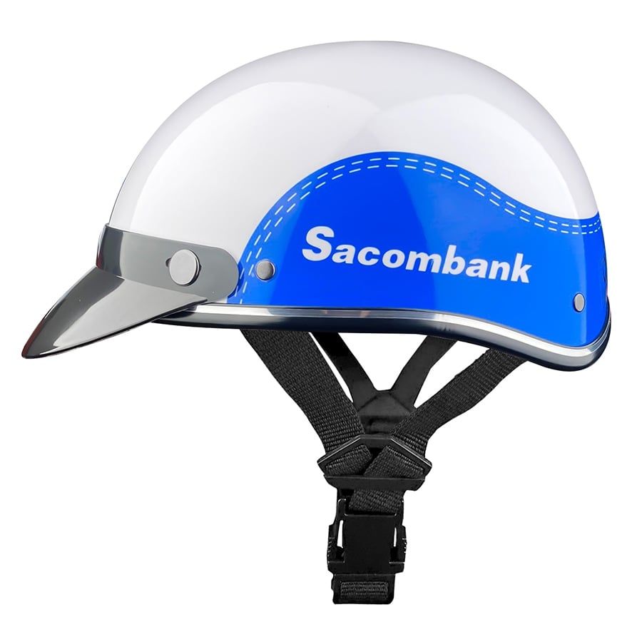 Nón Sacombank xanh biển phối trắng tinh tế, phù hợp làm quà tặng khách hàng