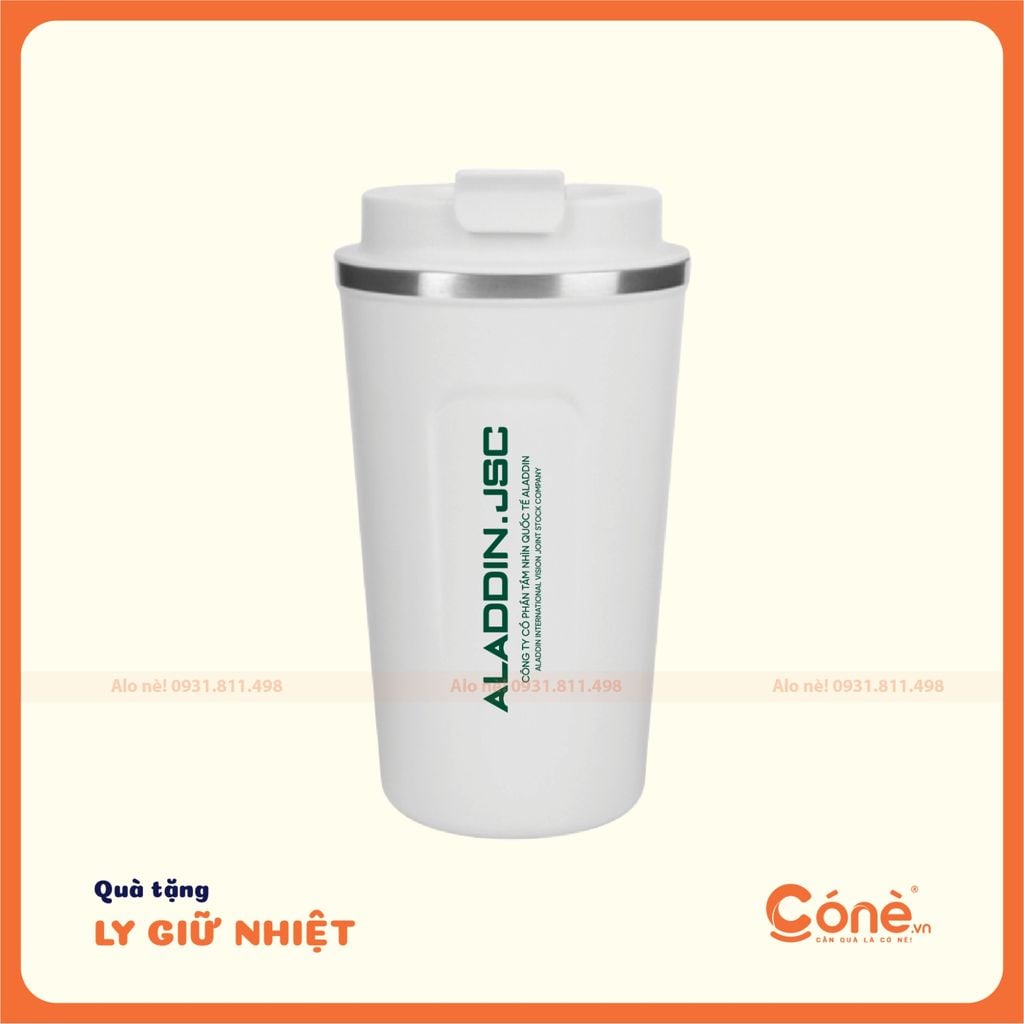 Quà tặng ly giữ nhiệt in logo thương hiệu màu xanh navy, khắc laser sắc nét