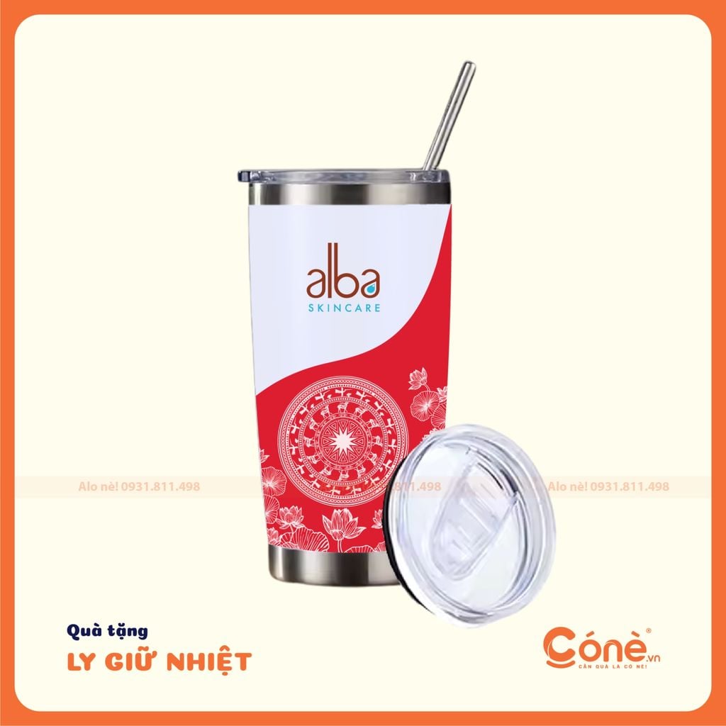 Chất liệu inox bền đẹp, quà tặng ly giữ nhiệt phối màu trắng đỏ đẹp mắt