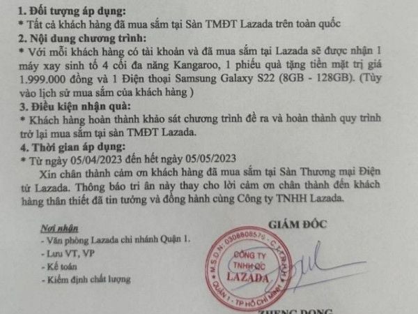 Nội dung chính của quyết định tặng quà khách hàng