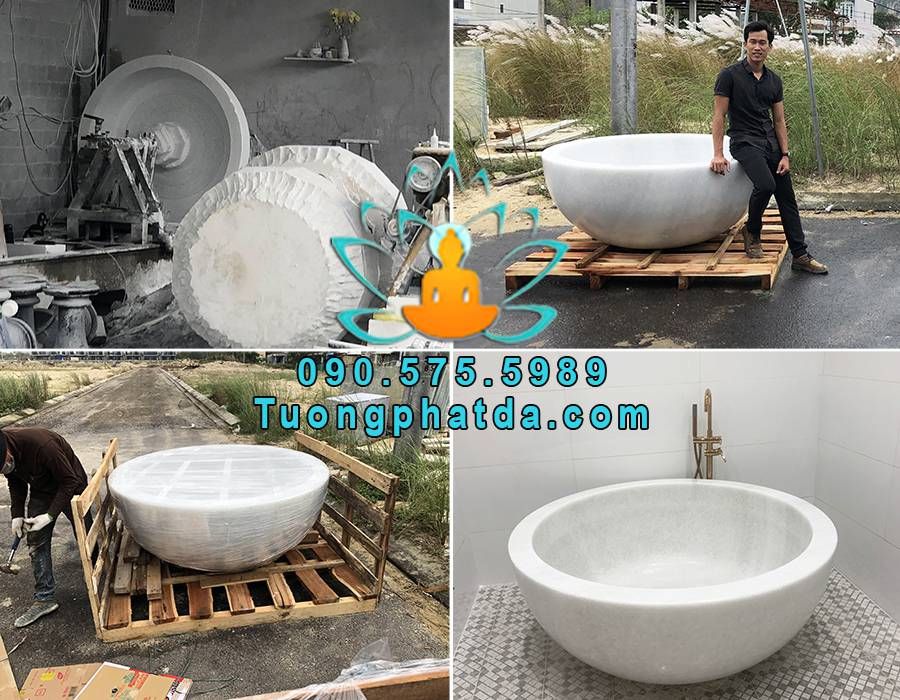Bồn tắm tròn đá cẩm thạch trắng cho khách tại Vũng Tàu