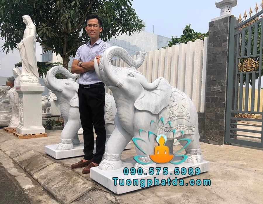 Tượng Voi Đá Xanh Ấn Độ Đẹp Nguyên Khối