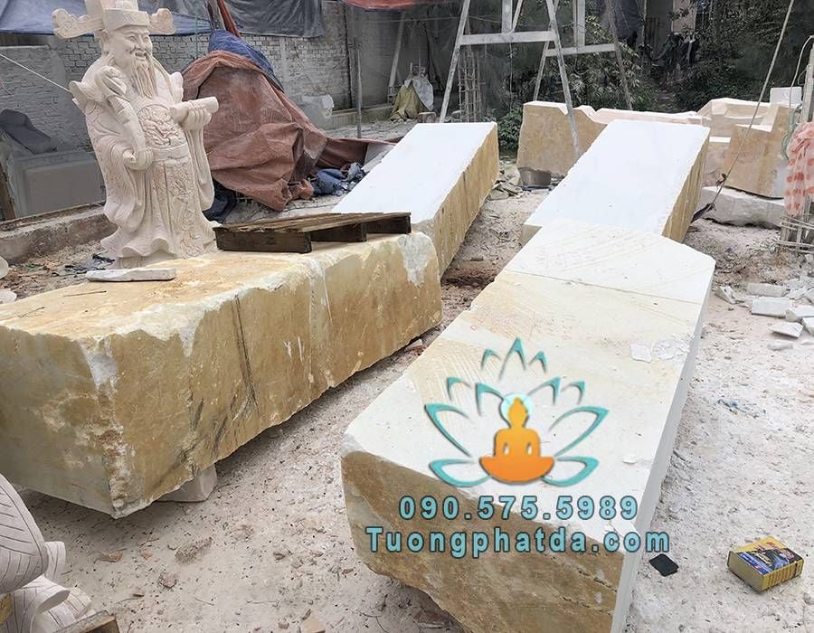 Nguyên liệu đá tượng Phúc Lộc Thọ đá cẩm thạch trắng cao 1.8m.