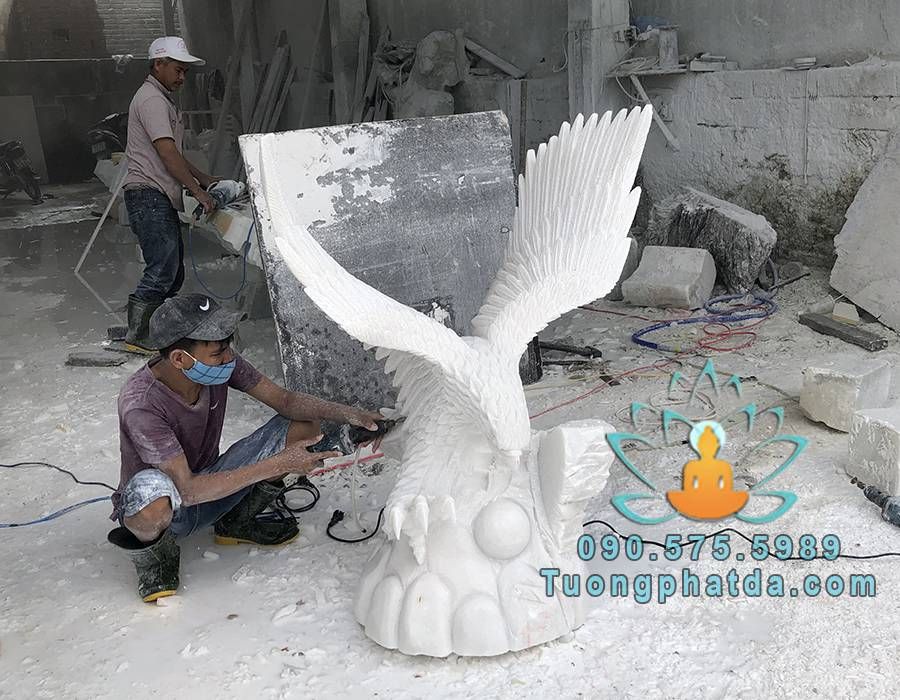 Điêu khắc Tượng Đại Bàng Đứng Cầu đá cẩm thạch trắng