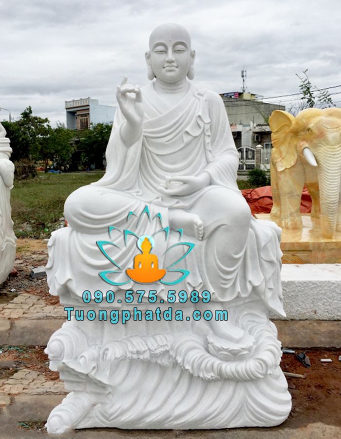 Tượng Phật Địa Tạng Ngồi Hoa Sen Bằng Đá
