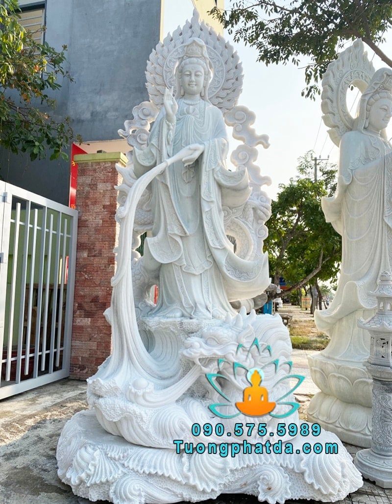 Tượng Phật Quan Âm Đứng Rồng Bằng Đá Đẹp Tại Bình Phước