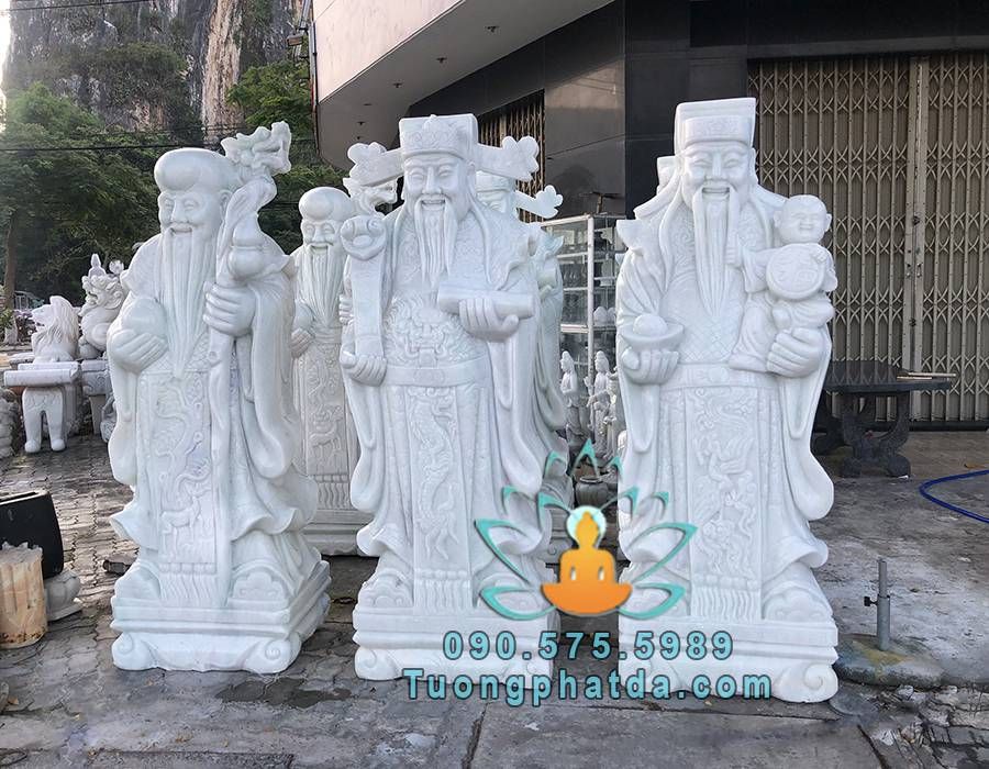 Tượng Phúc Lộc Thọ bằng đá trắng đẹp cao 2m tại đá mỹ nghệ Song Toàn.