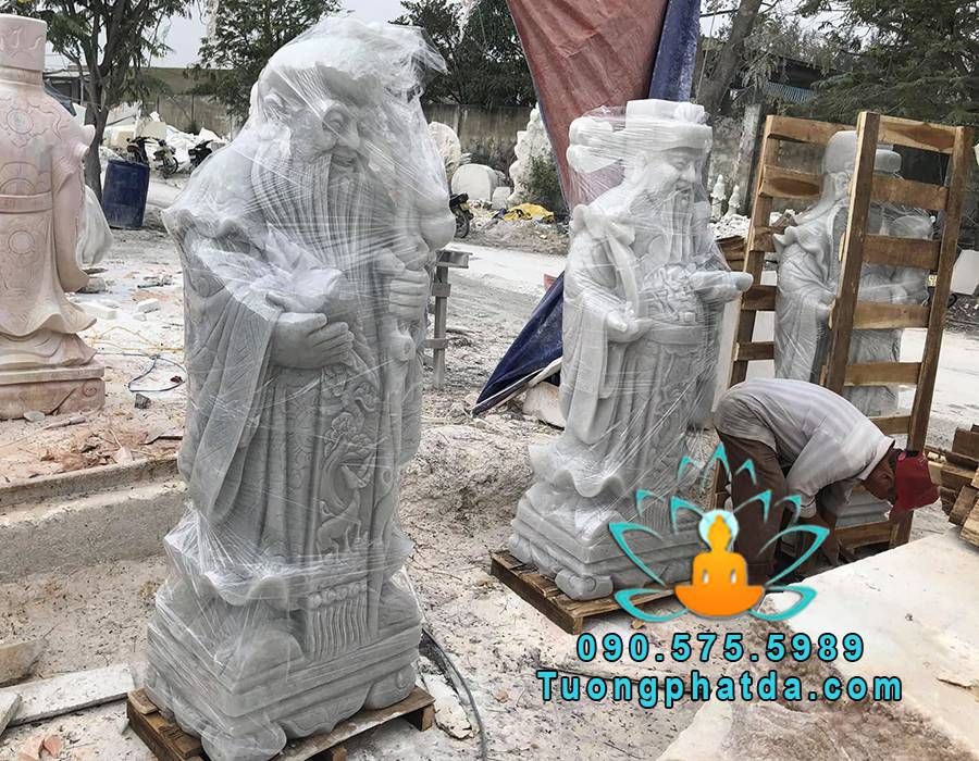 Hoàn thiện tượng Phúc Lộc Thọ bằng đá trắng cao 1.8m tại Đà Lạt