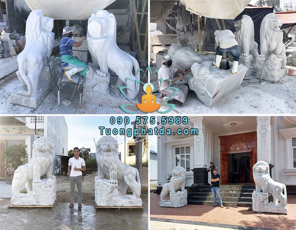 tượng sư tử đá cao 2m hoàn thiện về khách tại Bình Phước