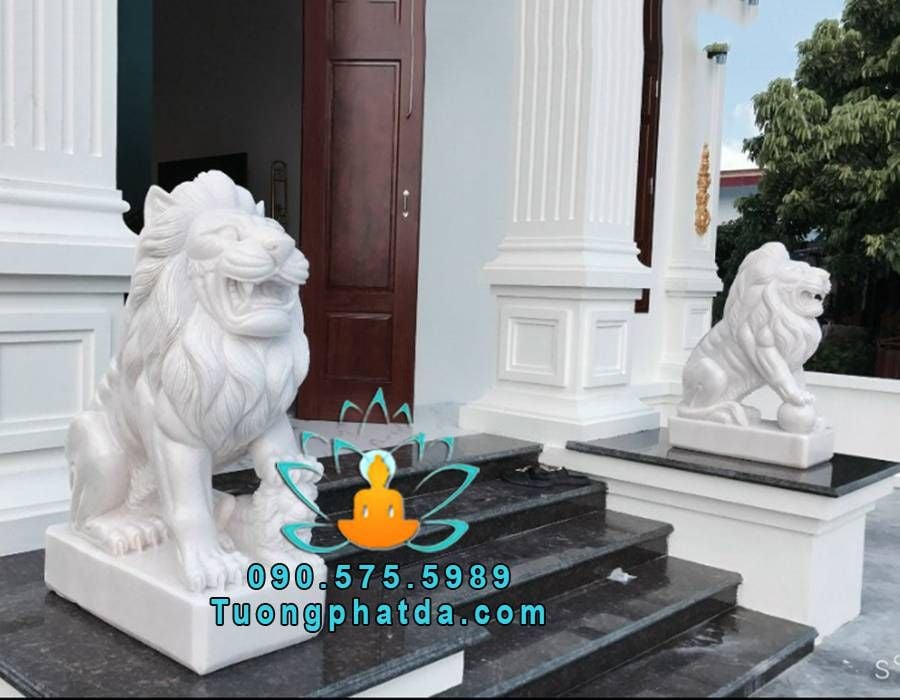 Tượng sư tử ngồi đá cẩm thạch trắng cho khách tại Hà Nam