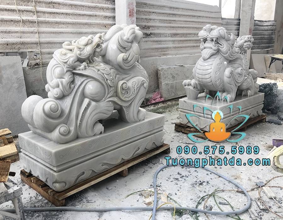 Tượng tỳ hưu đá cẩm thạch trắng hoàn thiện tại đá mỹ nghệ Song Toàn