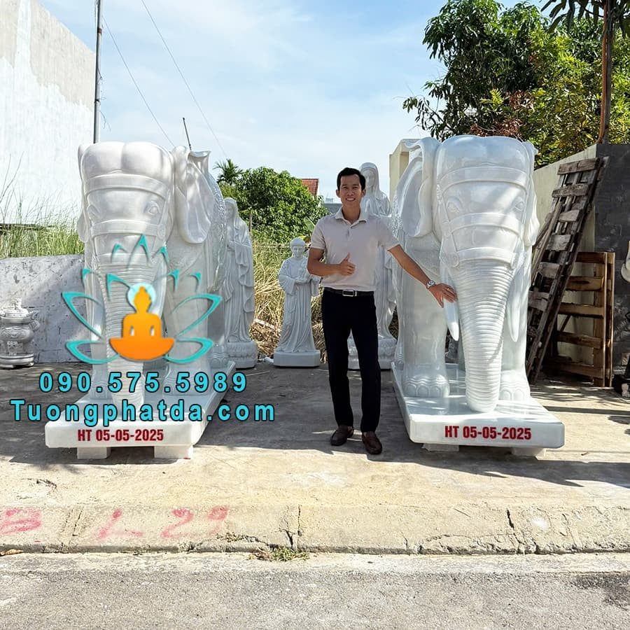 Bán Tượng Voi Bằng Đá Trắng Phong Thủy Đẹp Tại Nghệ An