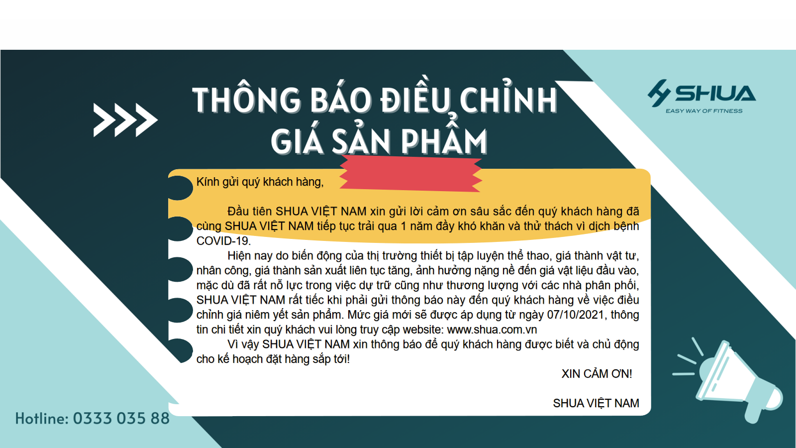 THÔNG BÁO ĐIỀU CHỈNH GIÁ SẢN PHẨM ÁP DỤNG TỪ NGÀY 07/10/2021