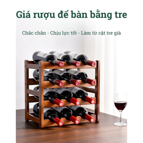 Kệ để rượu bằng gỗ tre BAMBOOO ECO Giá tre để rượu vang xếp tầng tối giản dùng cho nhà hàng khách sạn phong cách châu Âu