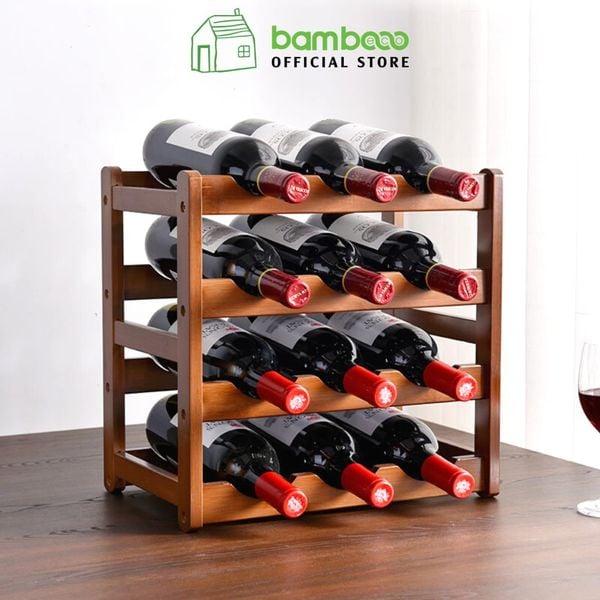 Kệ để rượu bằng gỗ tre BAMBOOO ECO Giá tre để rượu vang xếp tầng tối giản dùng cho nhà hàng khách sạn phong cách châu Âu