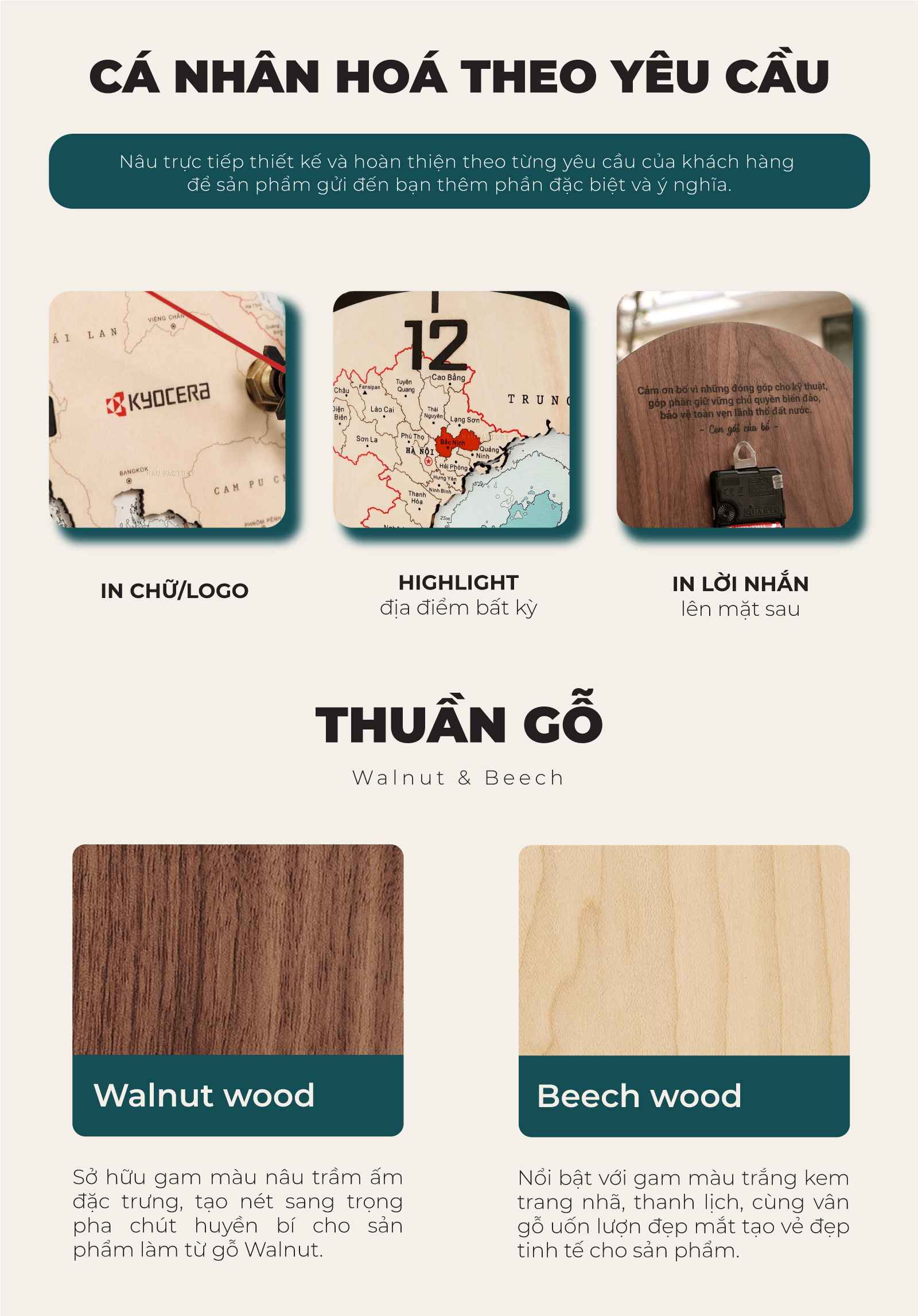 Đồng hồ gỗ để bàn bản đồ Việt Nam 34 tỉnh thành