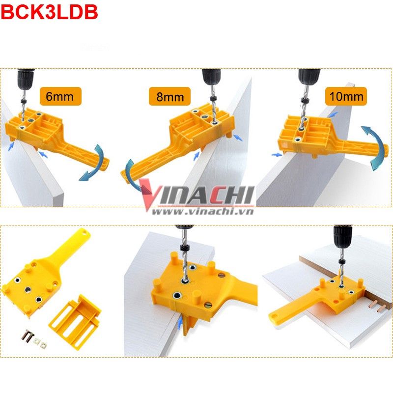 Bộ cữ khoan chốt gỗ 3 lỗ - bản đầy đủ