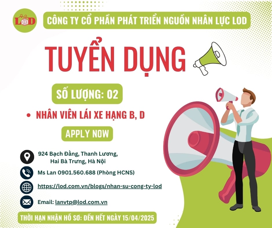 [TUYỂN DỤNG] 02 NHÂN VIÊN LÁI XE HẠNG B, D