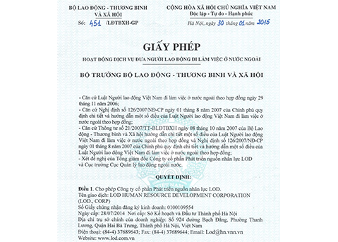 Giấy phép đưa người đi làm việc tại nước ngoài