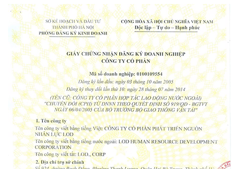 Thay đổi đăng ký kinh doanh lần thứ 10