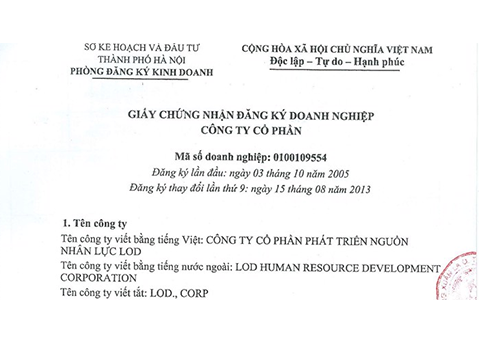 Đăng ký kinh doanh lần 9